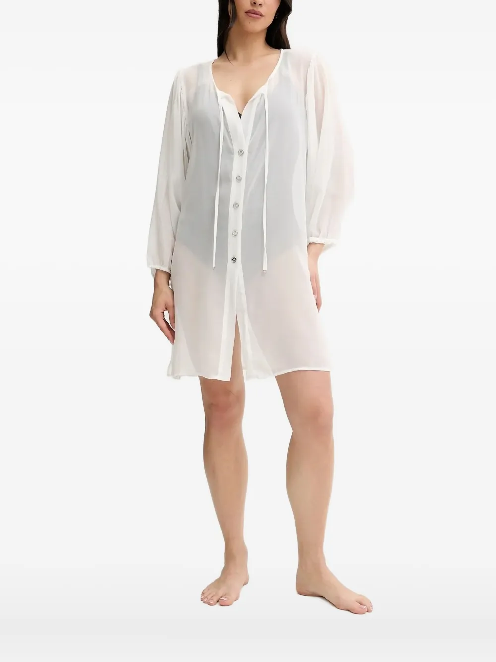 Michael Kors button-front tie-neck top Wit