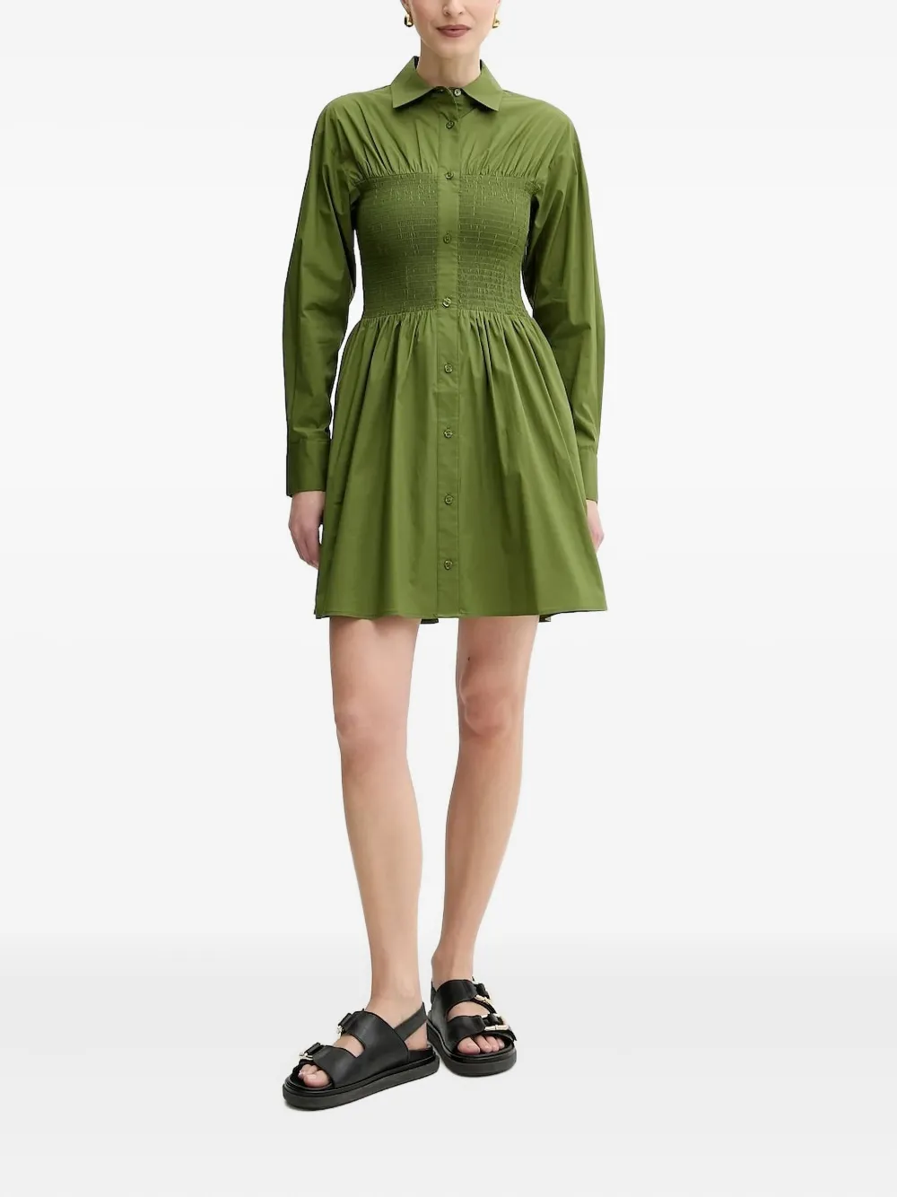 Michael Michael Kors Smocked Shirt Dress In Green
