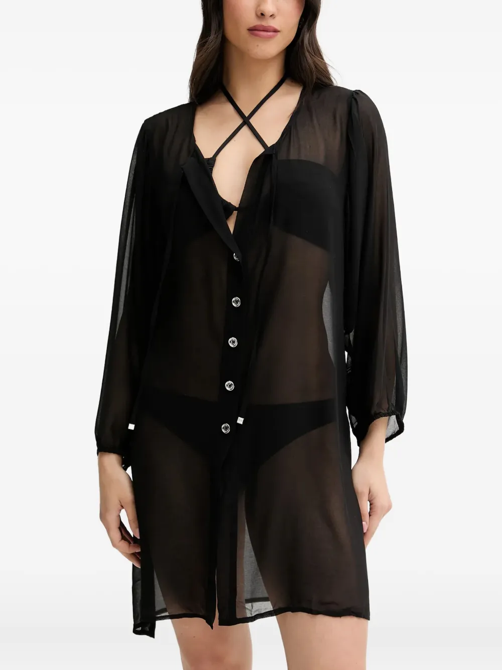 Michael Michael Kors Button Tunic Cover-up In Black