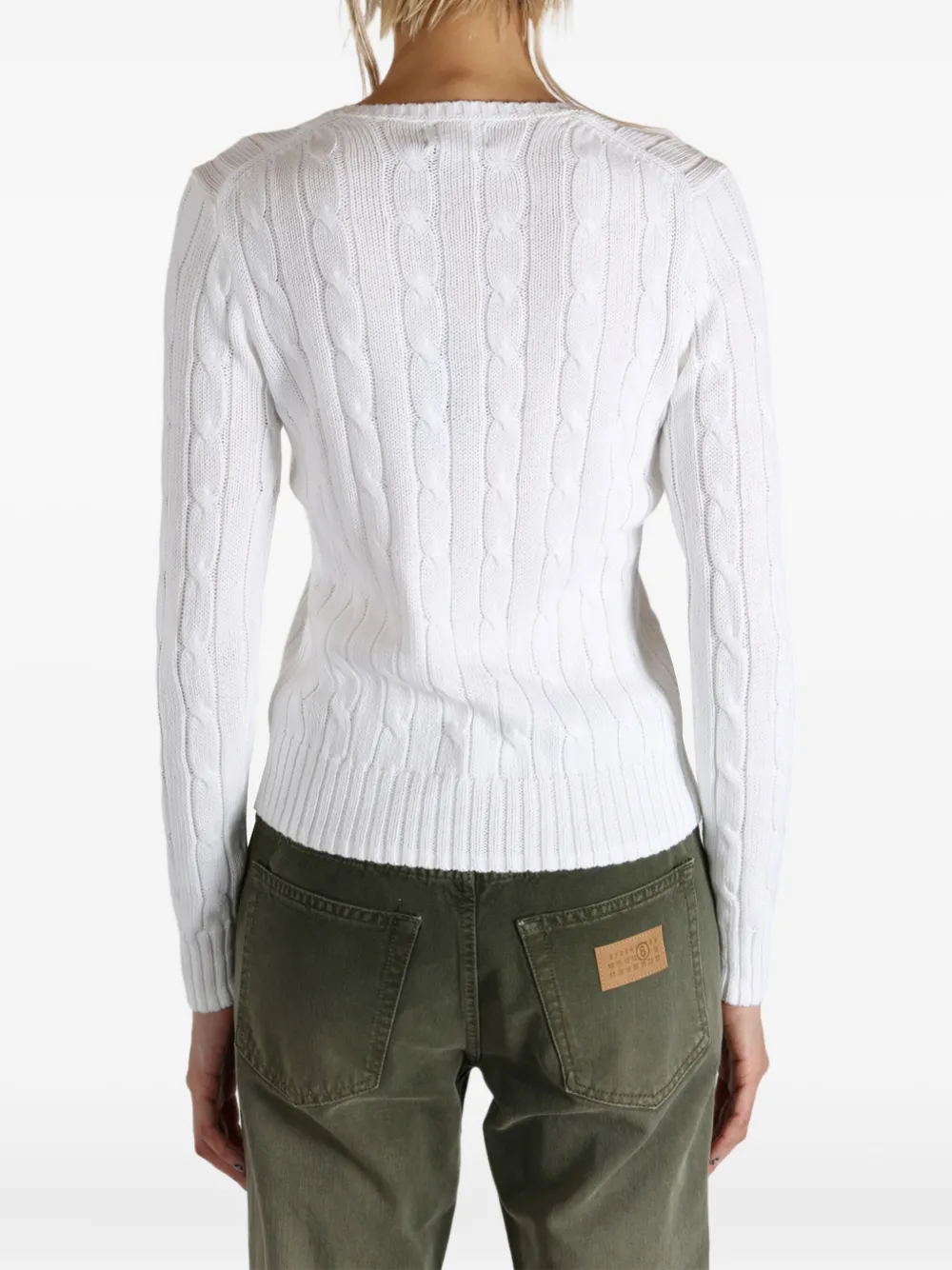 Polo Ralph Lauren Kabelgebreide sweater met V-hals Wit