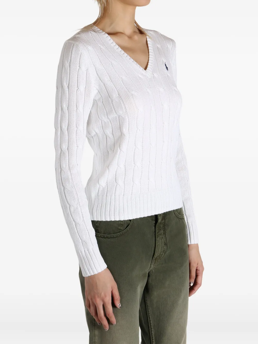 Polo Ralph Lauren Kabelgebreide sweater met V-hals Wit