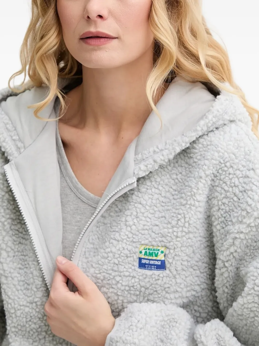 American Vintage Hoktown teddy-fleece zip-up hoodie Grijs