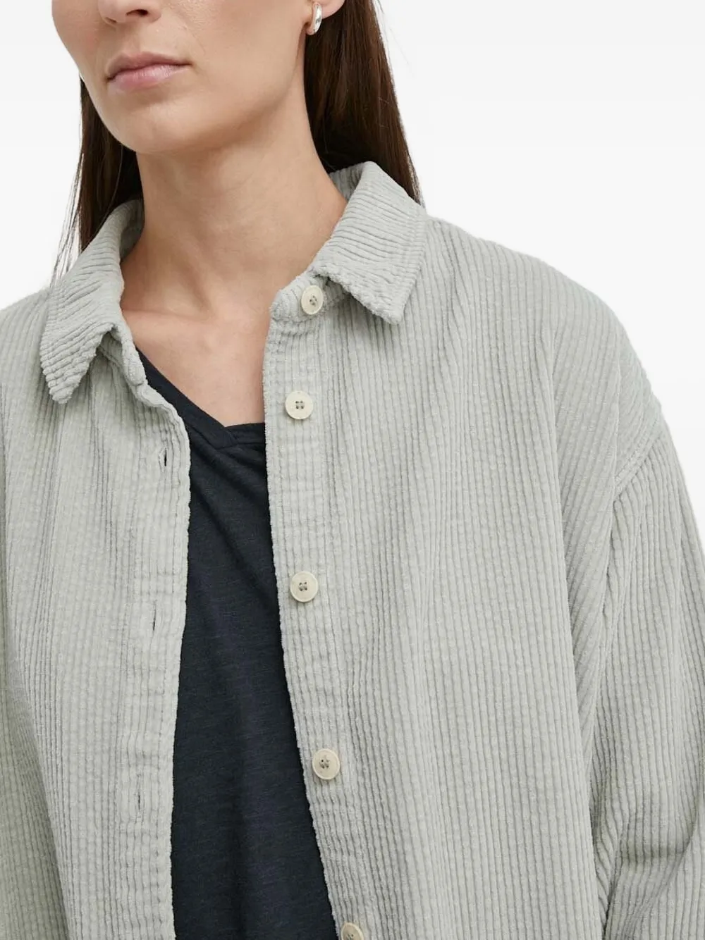 American Vintage Ribfluwelen blouse met knoopsluiting - Blauw