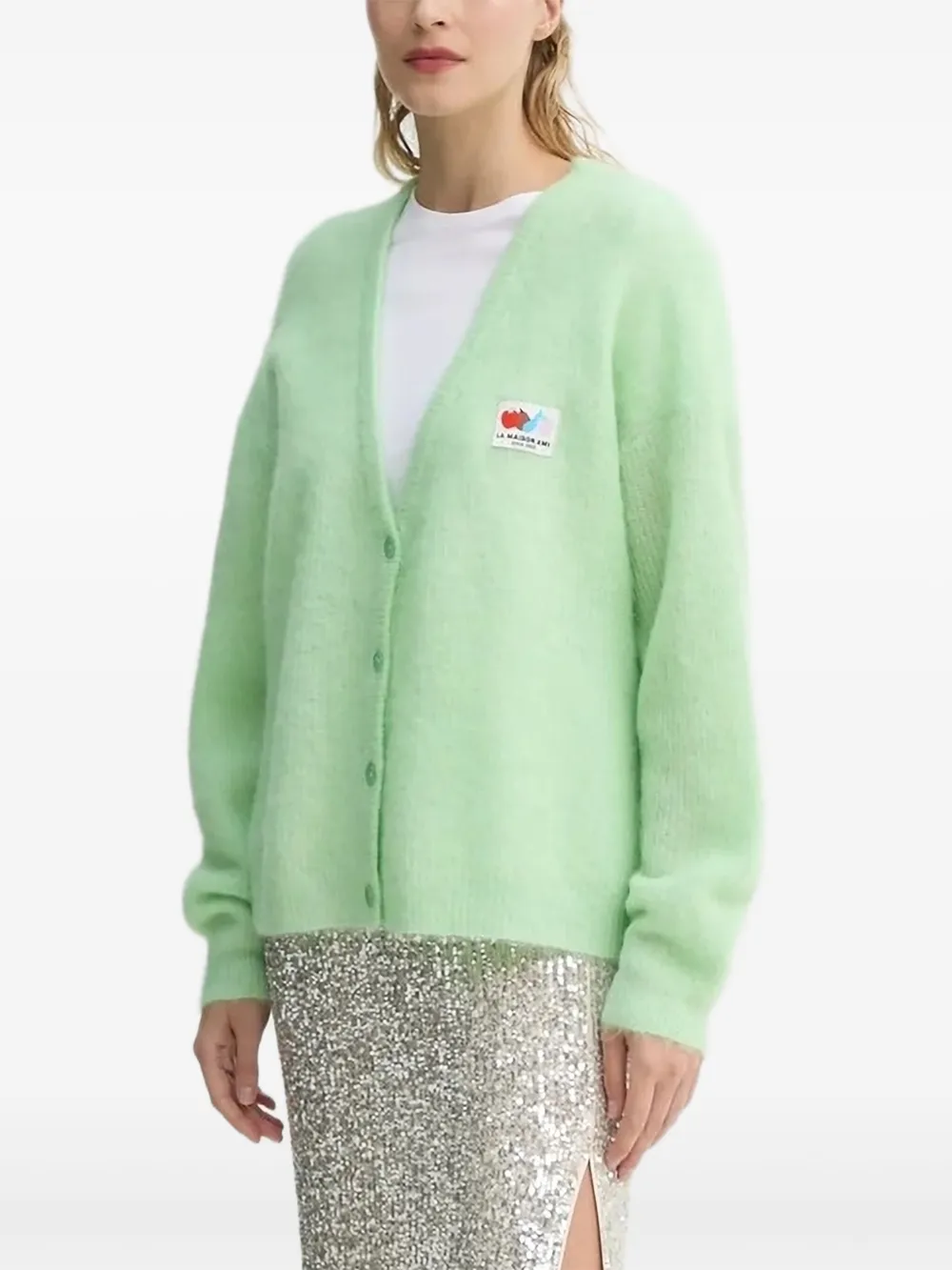American Vintage logo-patch long-sleeve cardigan | Green | Image 1