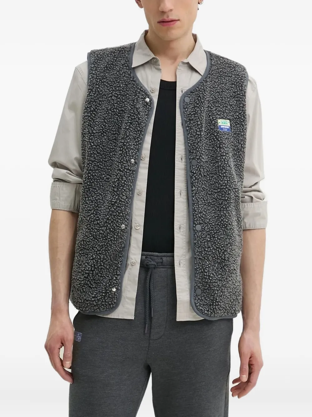 American Vintage fleece-texture button gilet Grijs