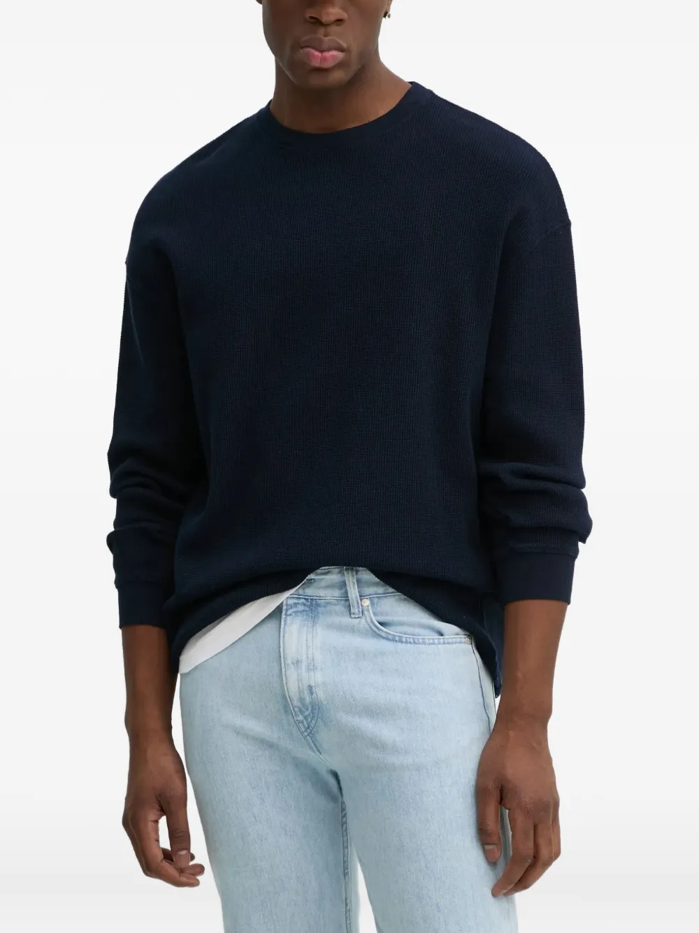 American Vintage Gebreide trui met wafelpatroon en ronde hals Blauw