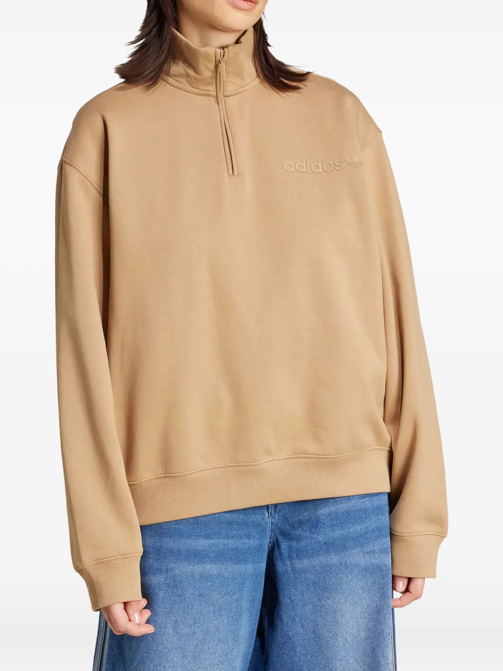 adidas Sweater met halve rits Bruin