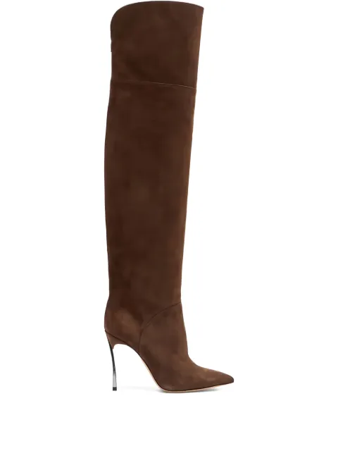 Casadei 100MM metallic-heel suede over-the-knee boots