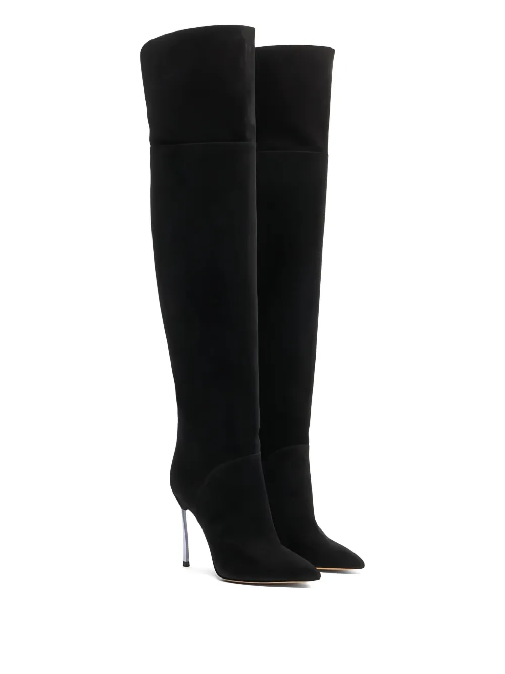 Casadei 100mm Metallic-heel Suede Over-the-knee Boots In Black