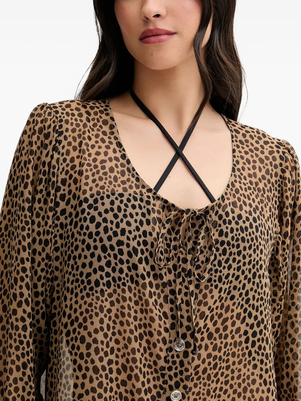 Michael Kors Top met luipaardprint en knopen Bruin