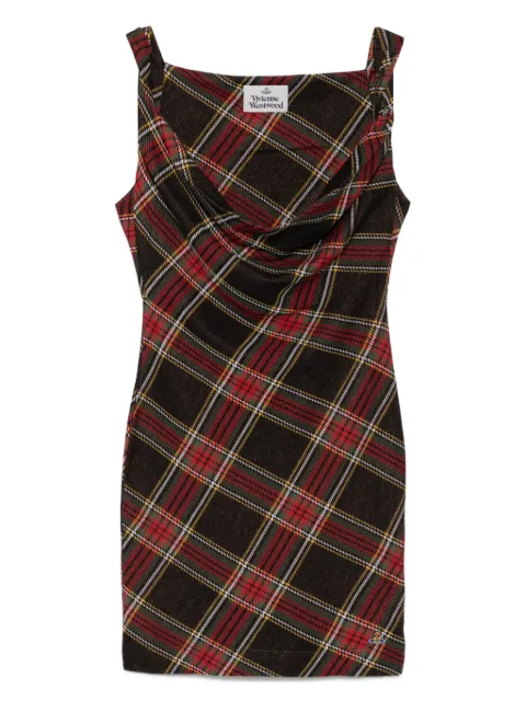 Vivienne Westwood 플레이드 카울 넥 드레스