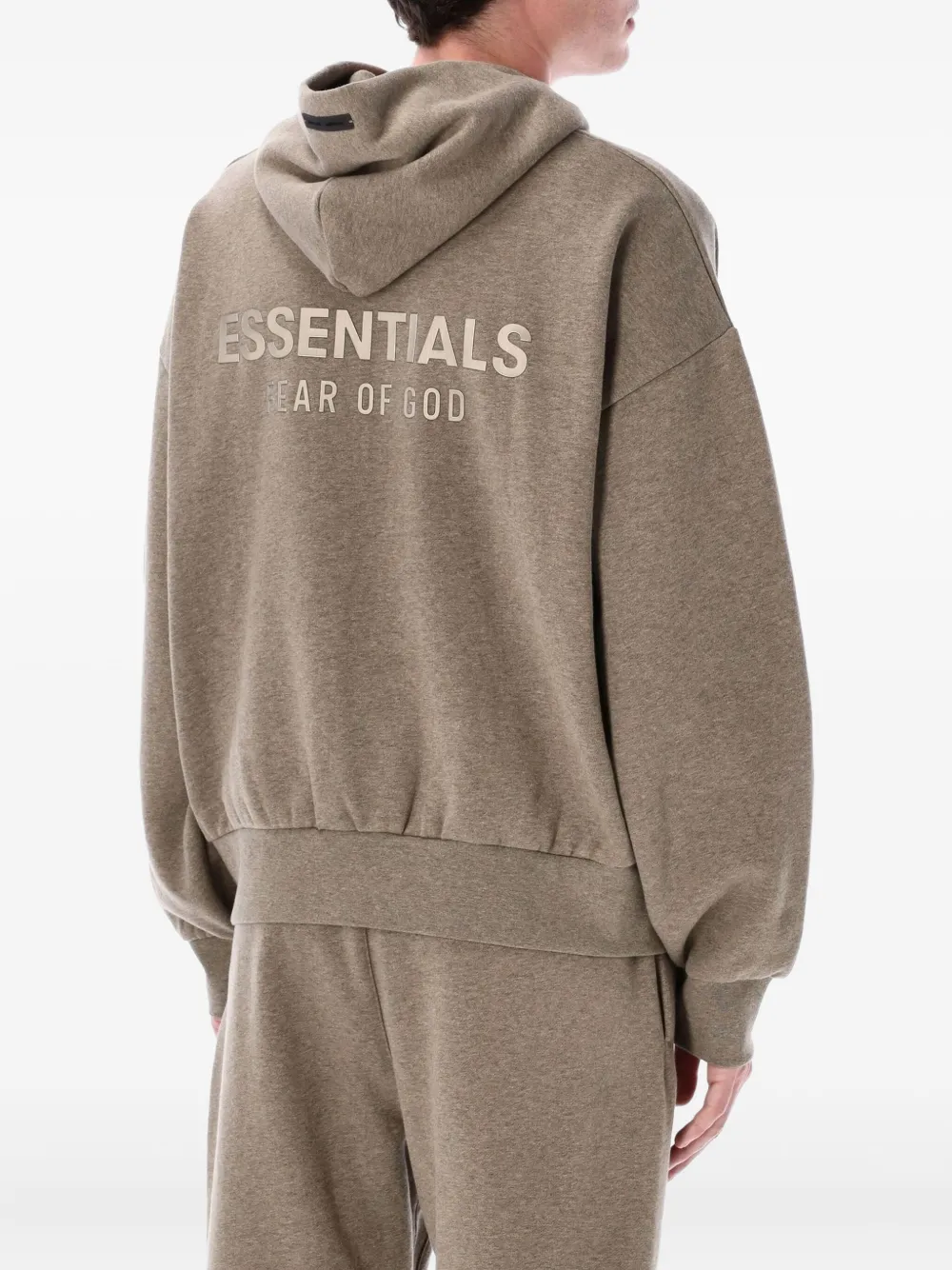 FEAR OF GOD ESSENTIALS logo-appliqué fleece hoodie Bruin