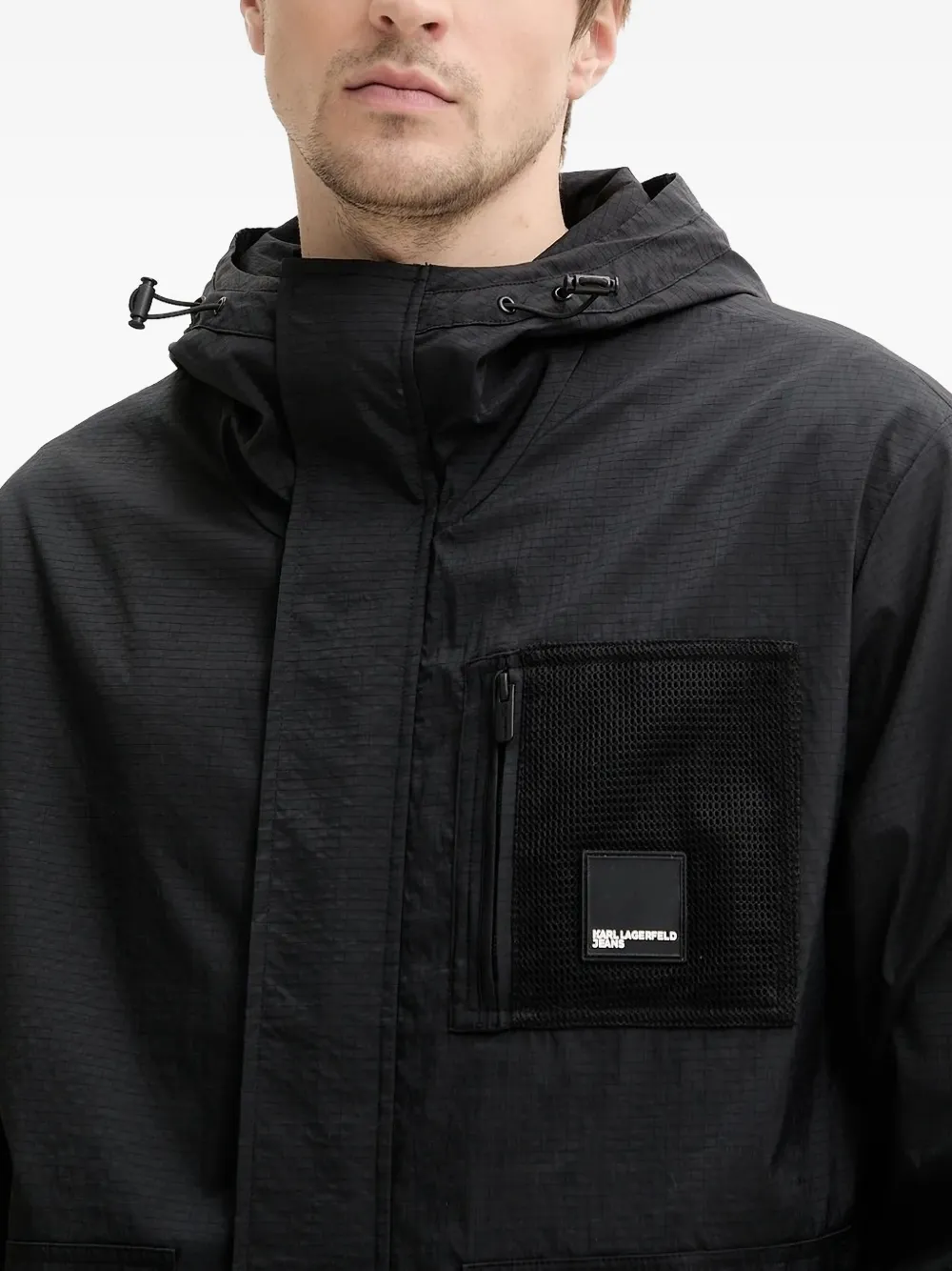 Karl Lagerfeld Jeans cargo-pocket hooded jacket Zwart