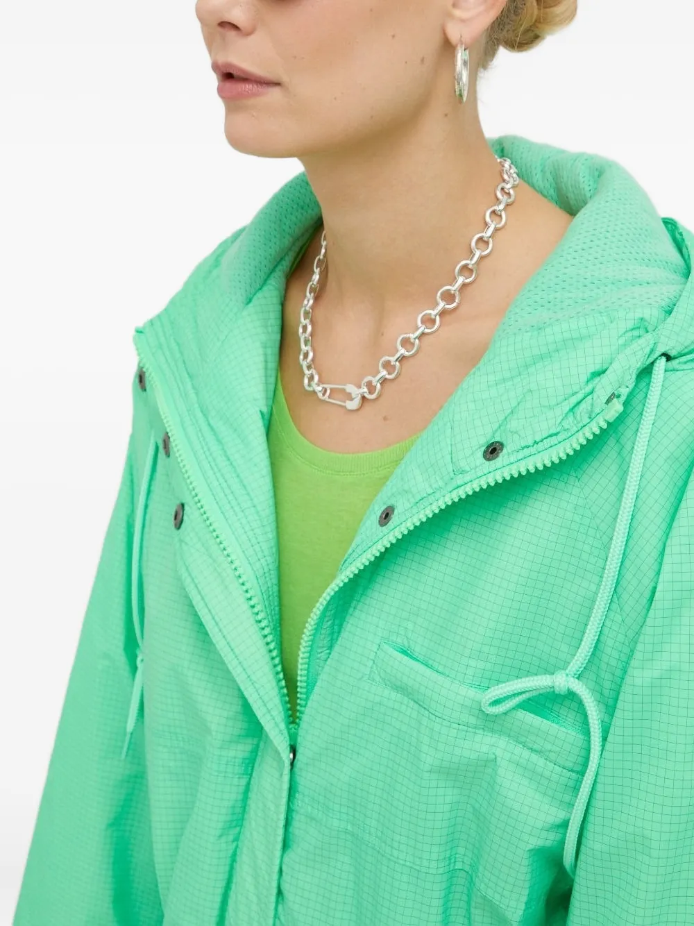 American Vintage Grid-pattern Hooded Raincoat In Green