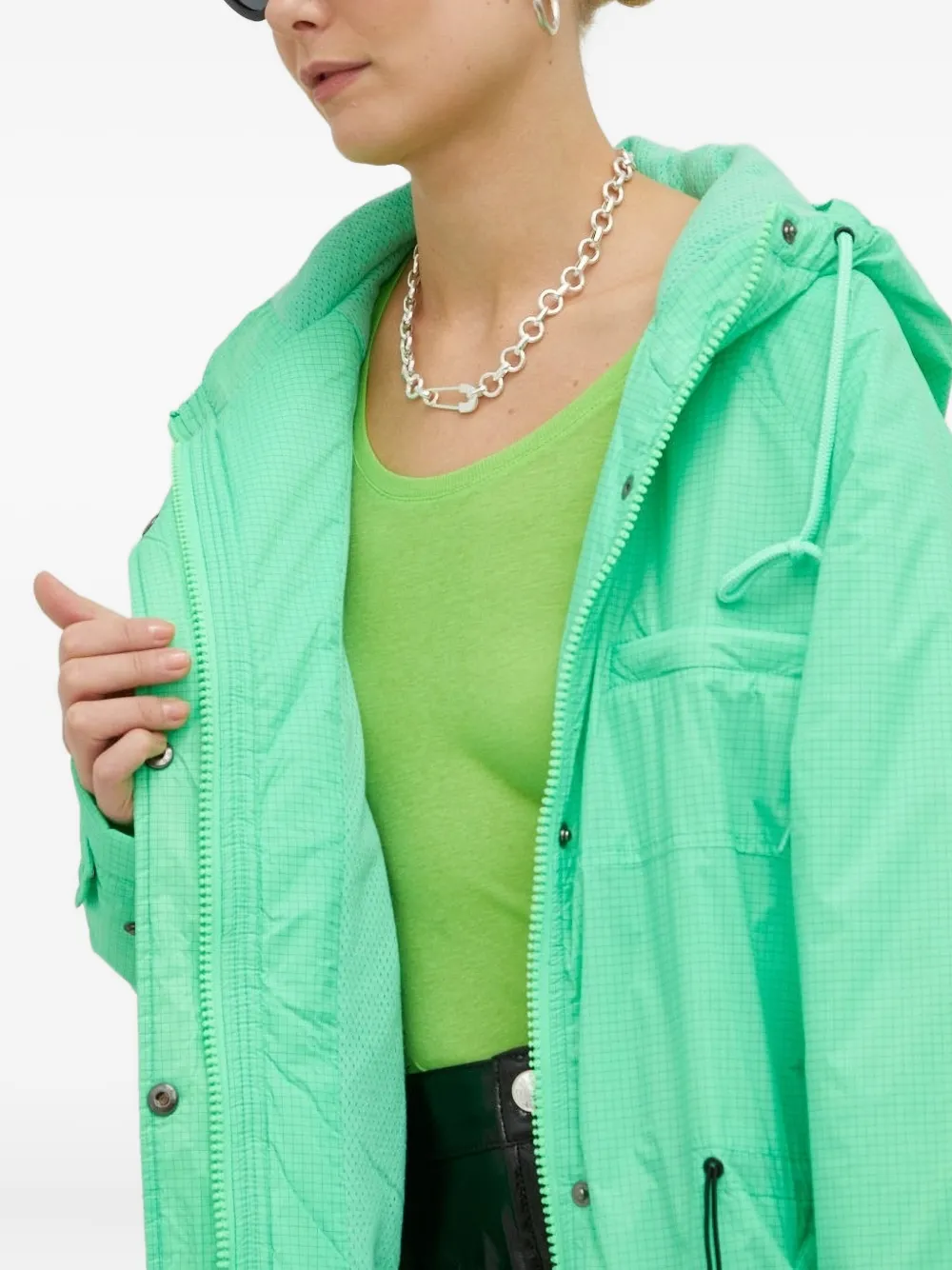 American Vintage Grid-pattern Hooded Raincoat In Green
