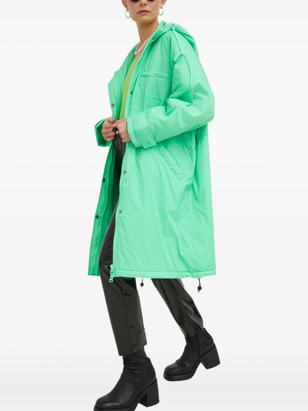 American Vintage grid-pattern hooded raincoat | Green | Image 1