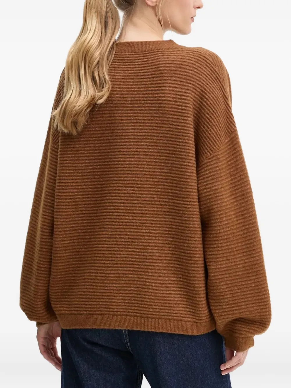 American Vintage Geribbelde trui met ballonmouwen Bruin