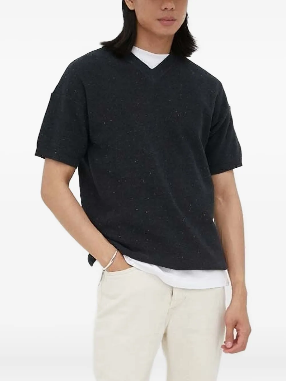 American Vintage speckled V-neck sweater Zwart