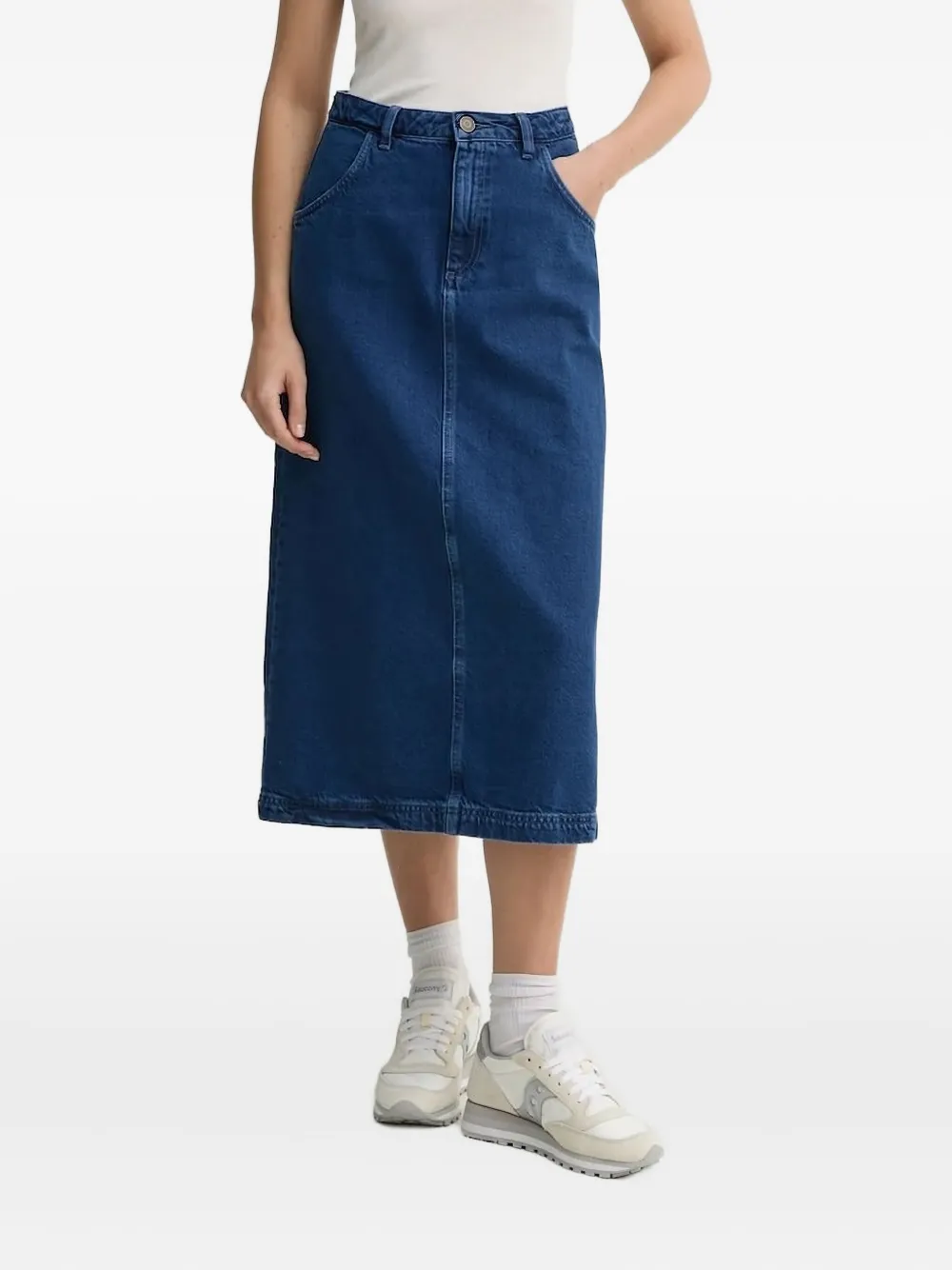 American Vintage Denim Midi Skirt In Blue