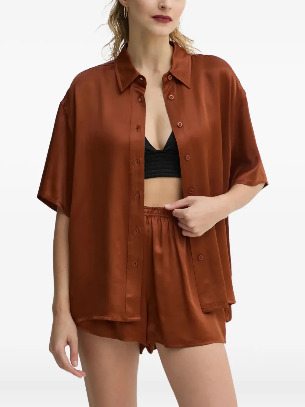 American Vintage short-sleeve button-up shirt | Brown | Image 1