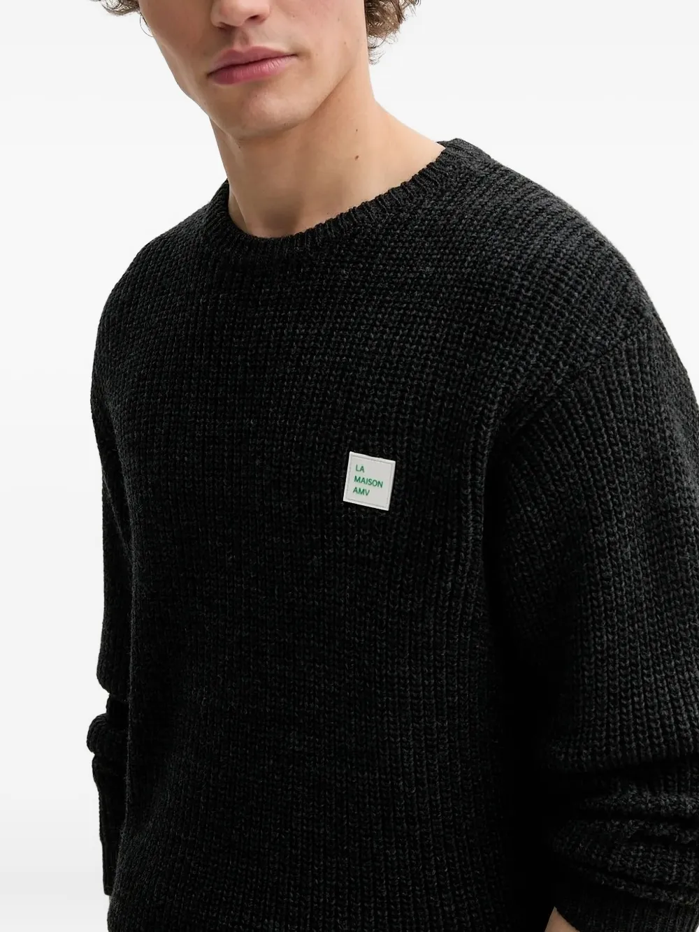 American Vintage ribbed-knit logo-patch sweater Grijs