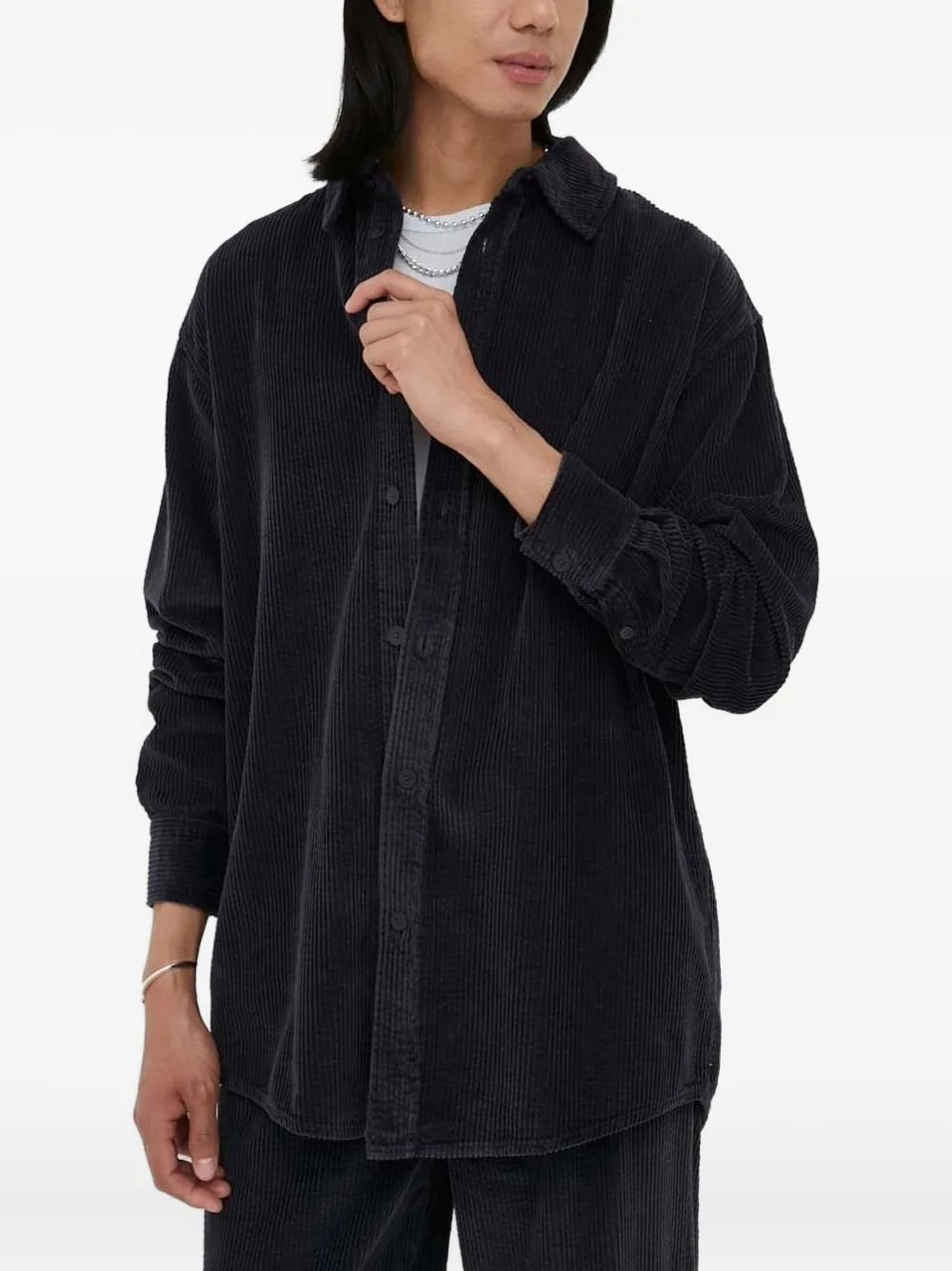 American Vintage Padow corduroy button-fastening shirt Zwart