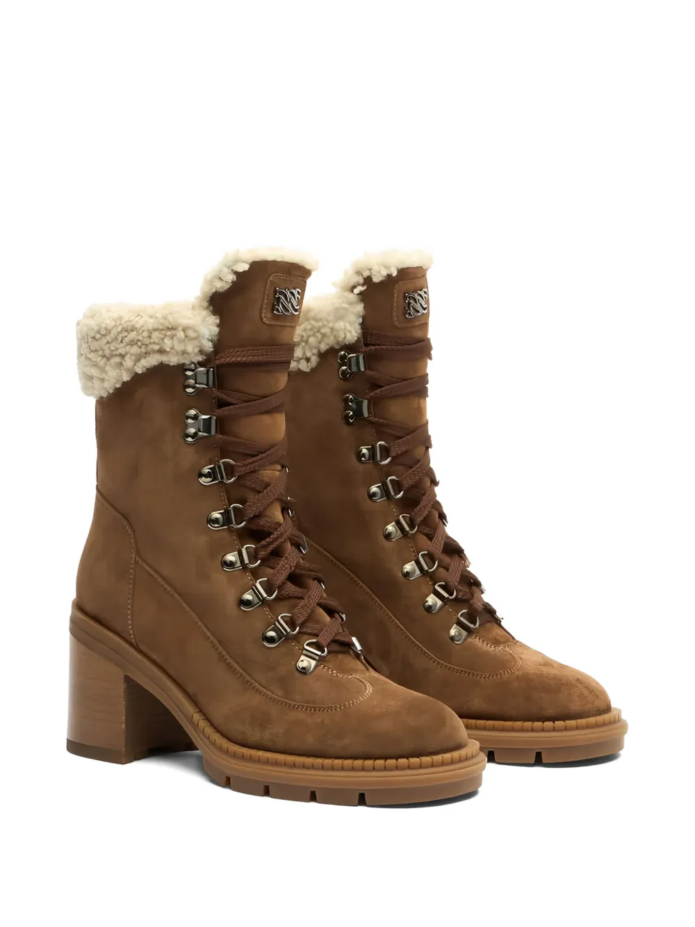 Casadei Lace-up Shearling Boots In Brown