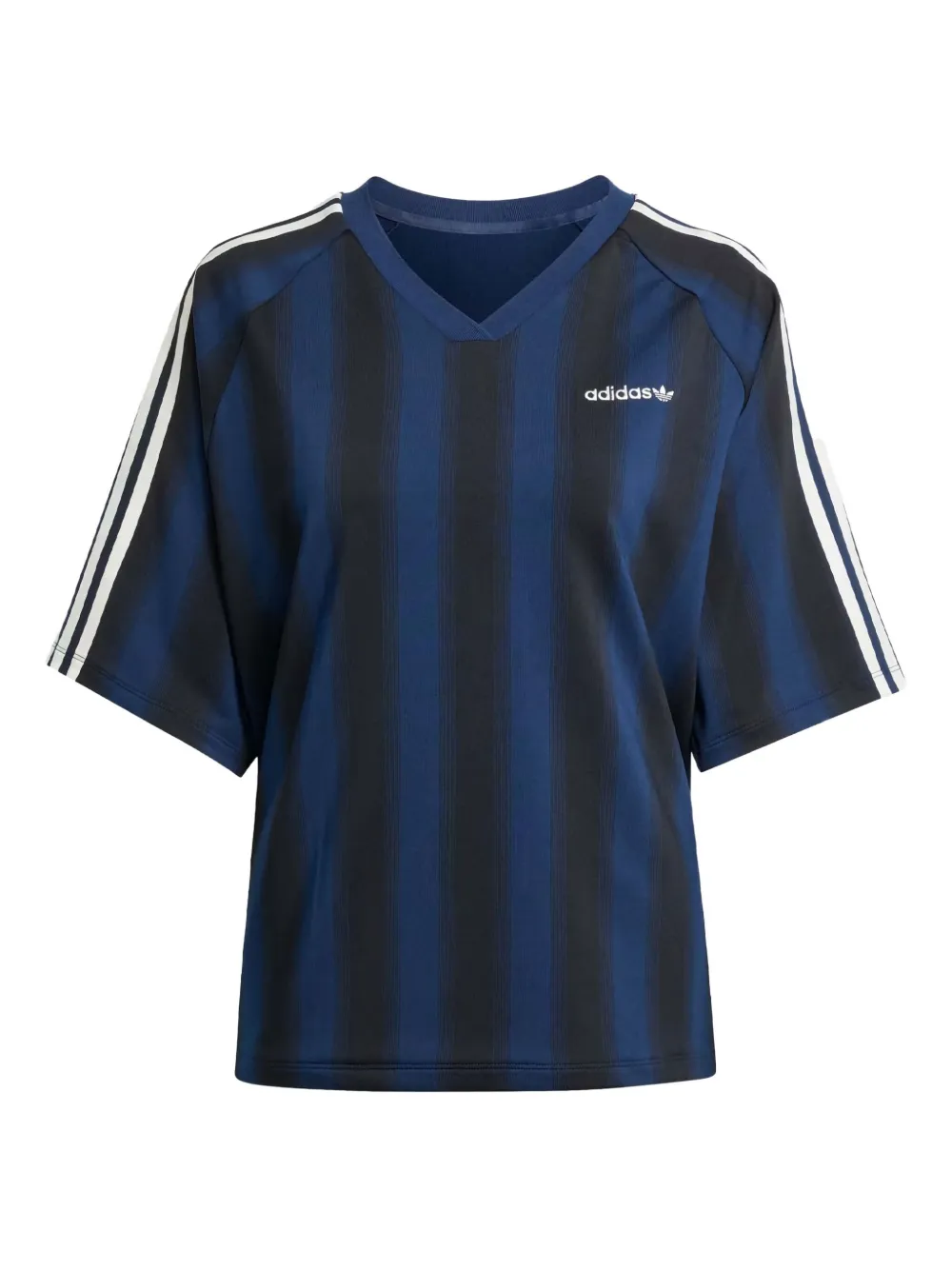 adidas striped v-neck T-shirt Blauw