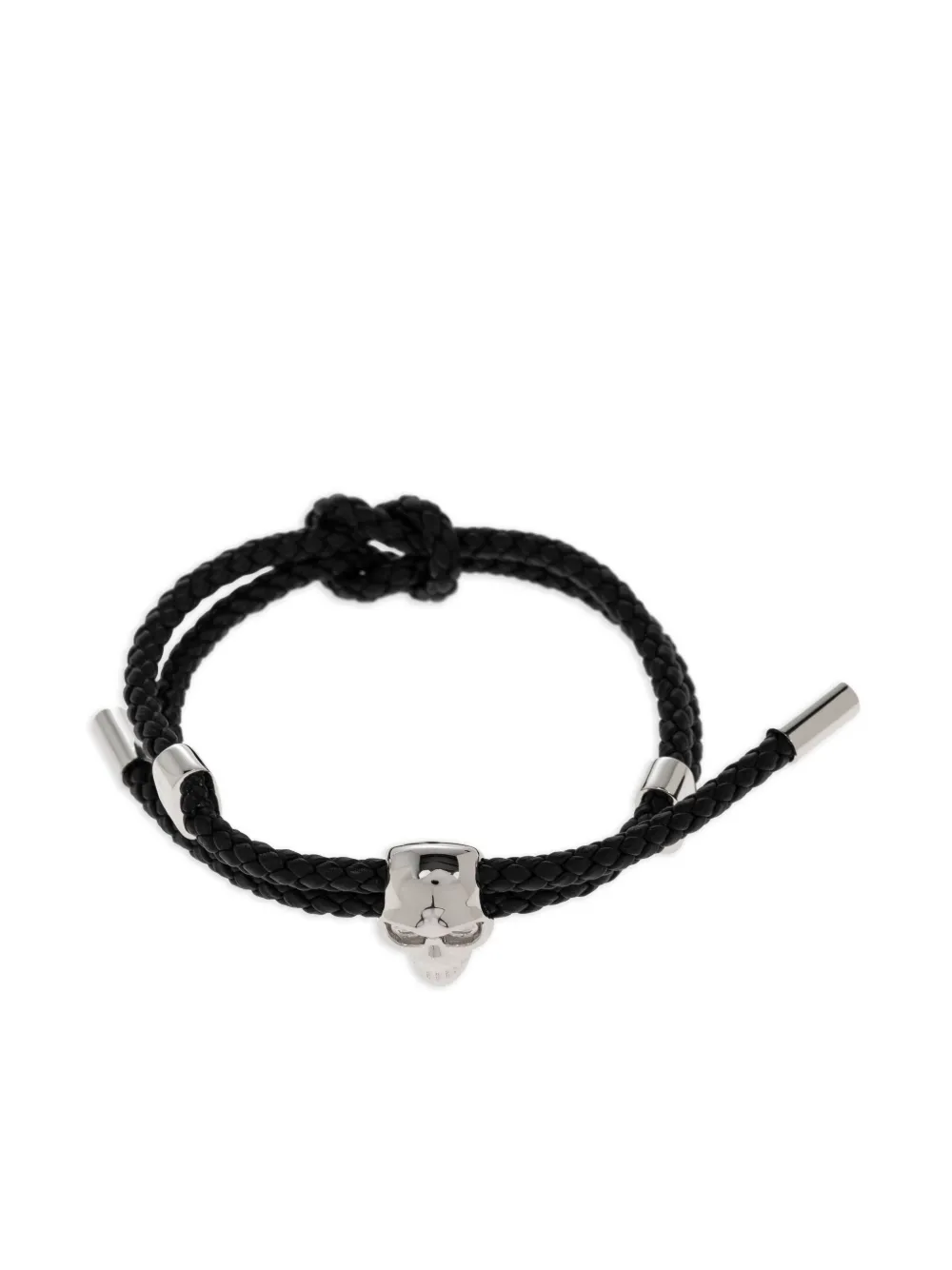 Alexander Mcqueen Skull Braided Leather Cord Bracelet Accessories In Black