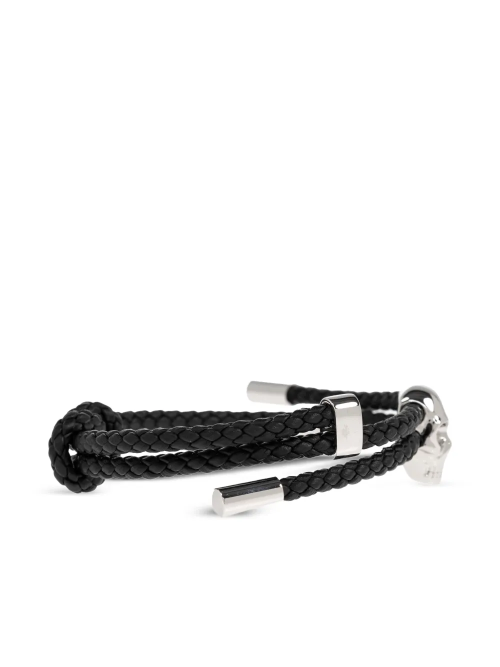 Alexander Mcqueen Skull Braided Leather Cord Bracelet Accessories In Black