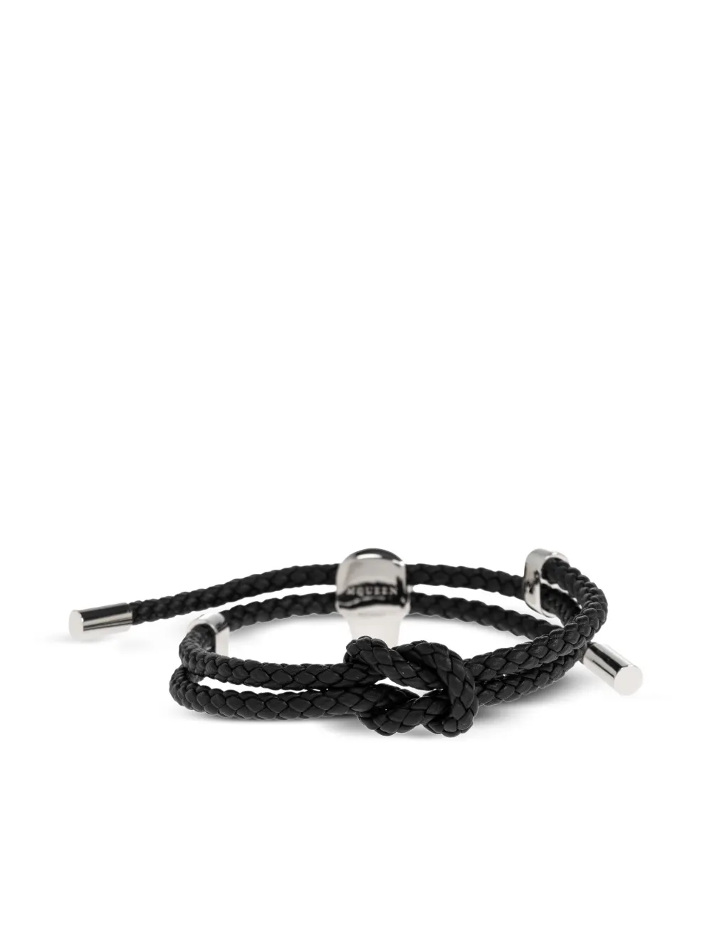 Alexander Mcqueen Skull Braided Leather Cord Bracelet Accessories In Black