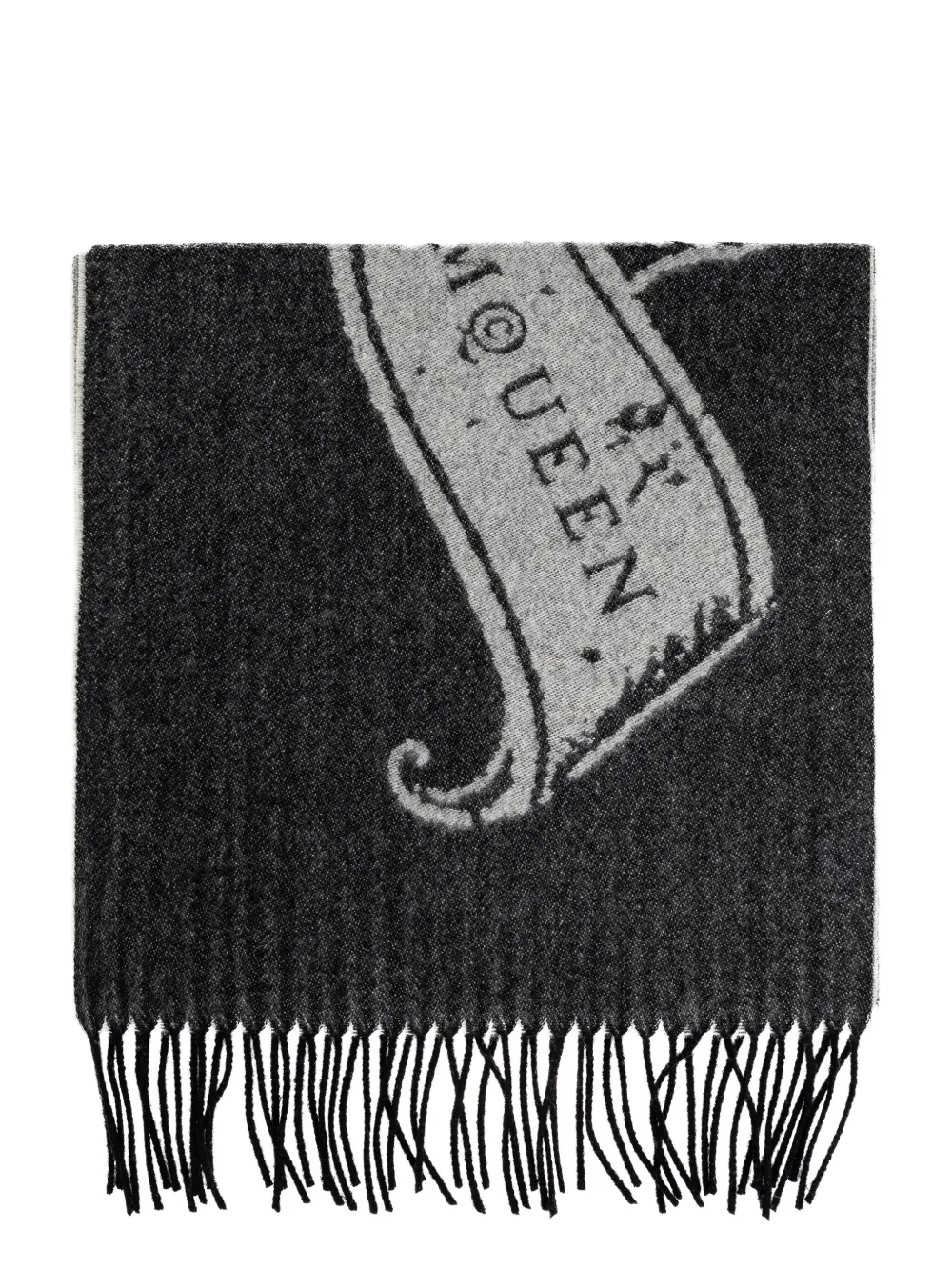 Alexander Mcqueen Fringed Logo-print Scarf In Gray