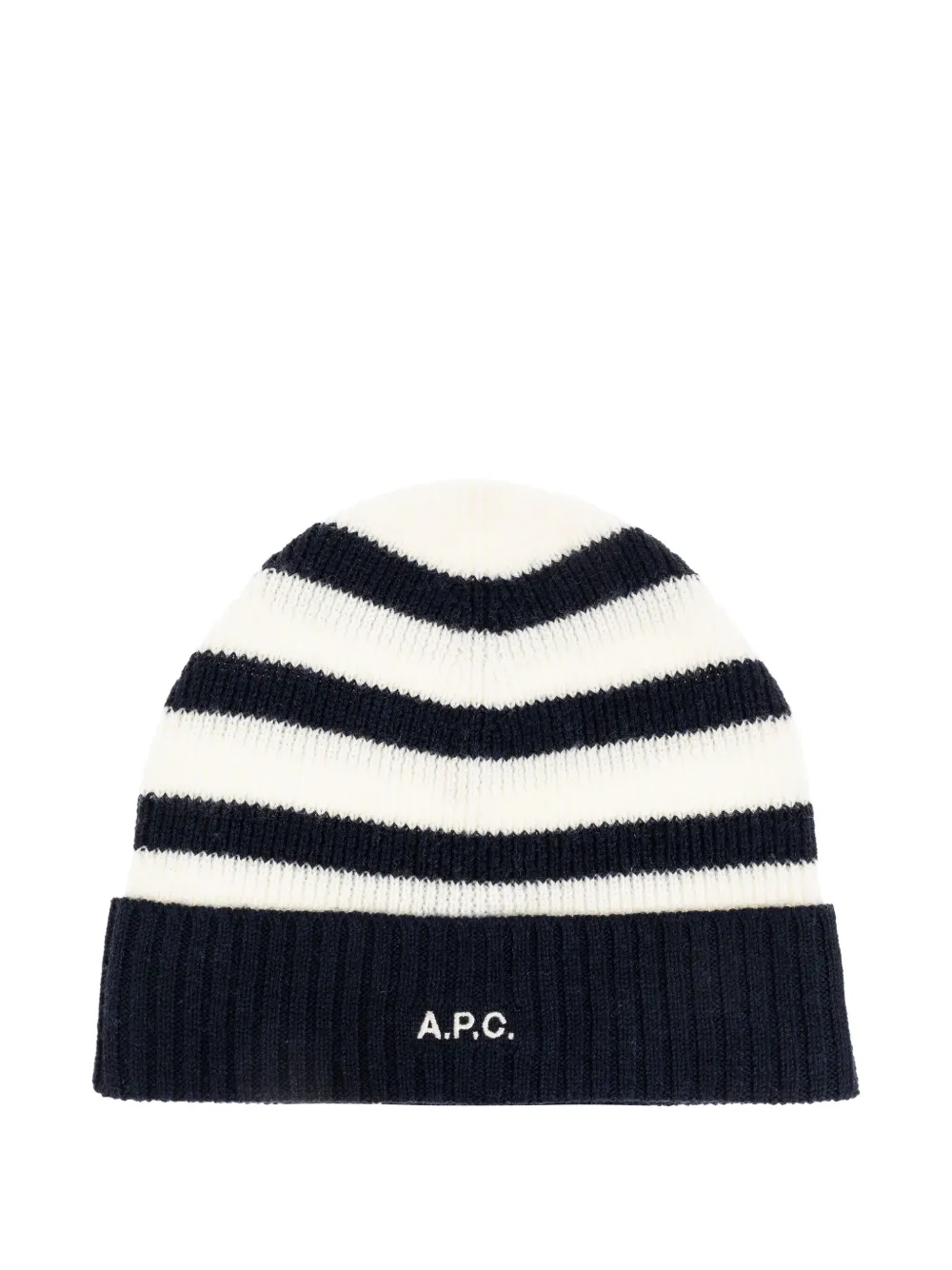 A.P.C. Geribbelde gestreepte muts Wit