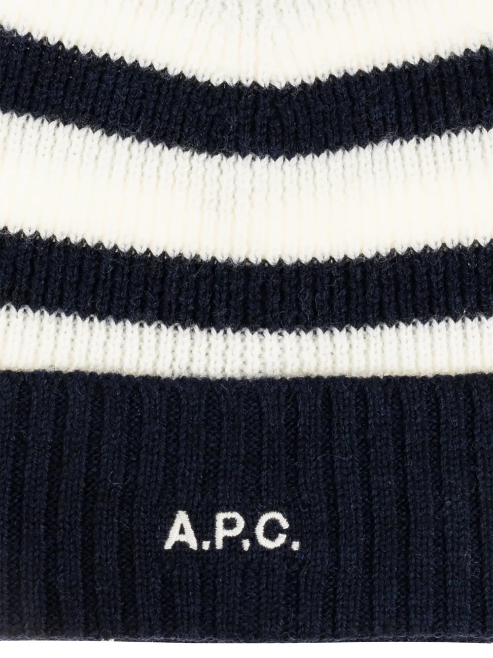 A.P.C. Geribbelde gestreepte muts Wit