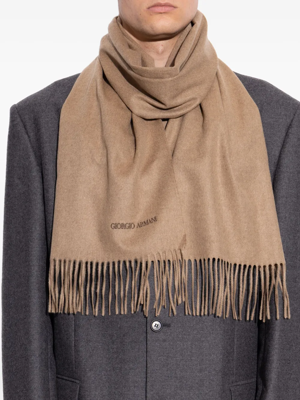 Giorgio Armani Sjaal met franje Beige