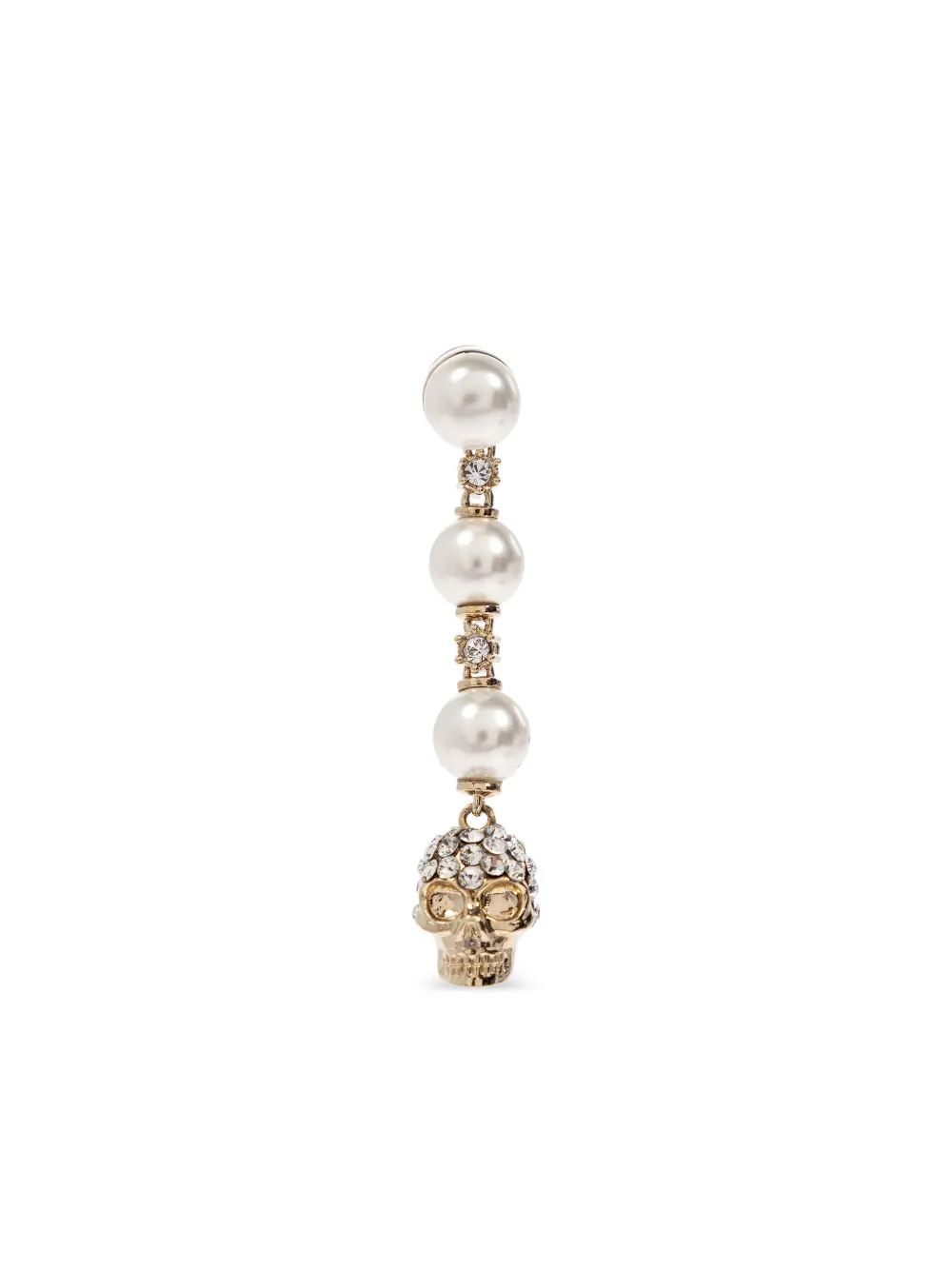 Alexander Mcqueen Dangling Pearl Skull Crystal Earrings In Gold