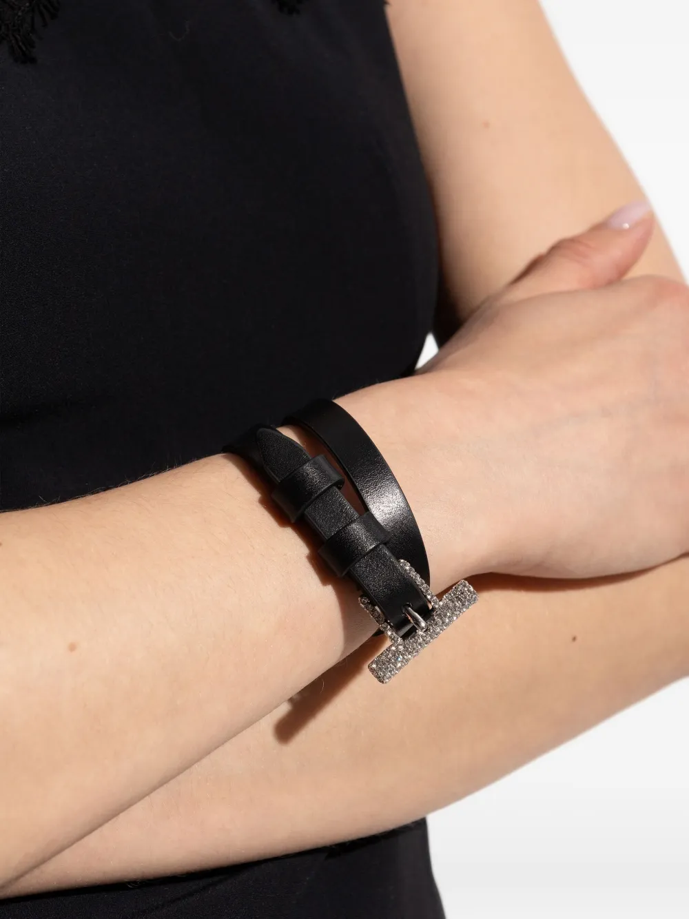 Alexander McQueen rhinestone-embellished leather bracelet | Image 2