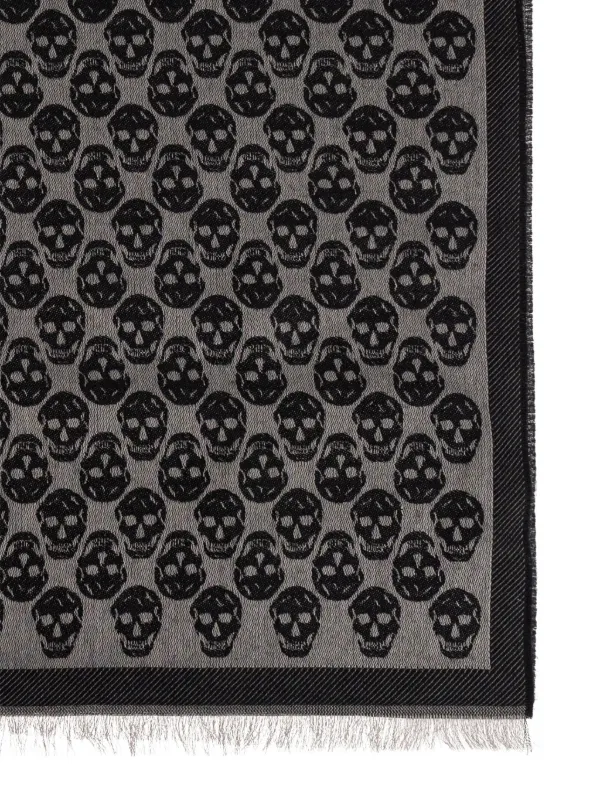 Alexander McQueen スカルパターン フリンジ スカーフ | ブラック