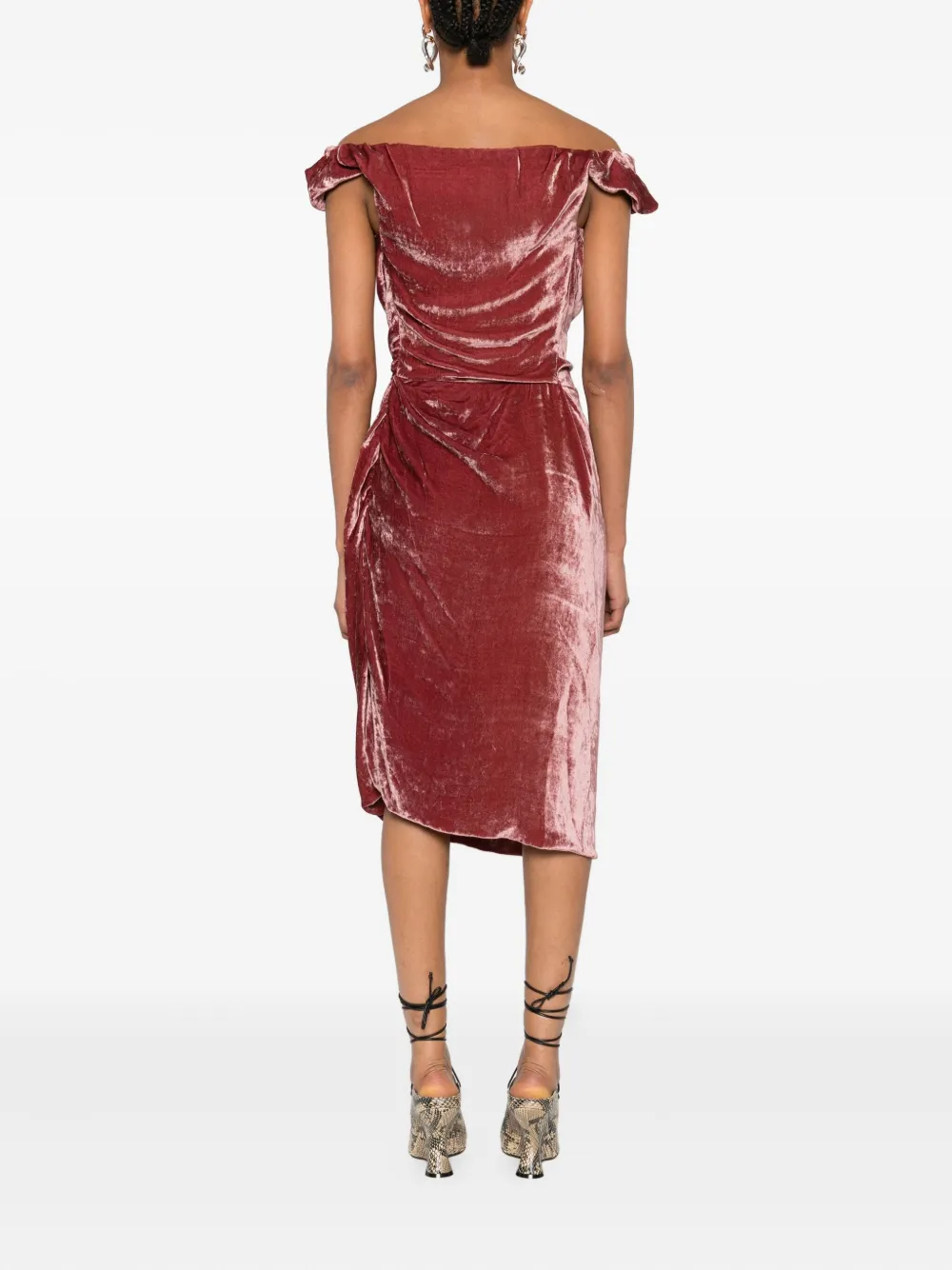 Vivienne Westwood off-shoulder velvet midi dress Rood