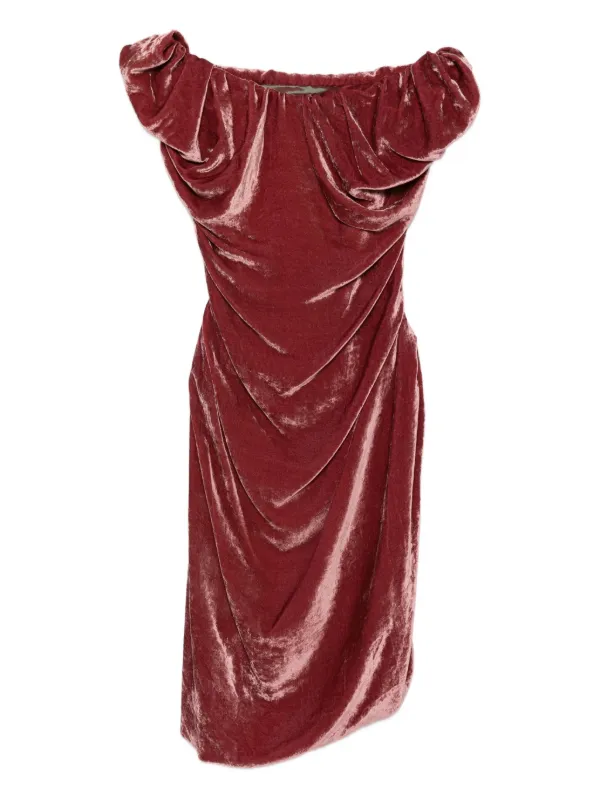 Vivienne Westwood オフショルダー ベルベット ドレス | レッド