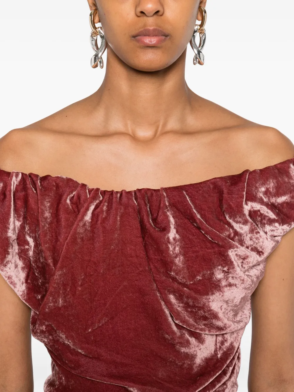 Vivienne Westwood off-shoulder velvet midi dress Rood