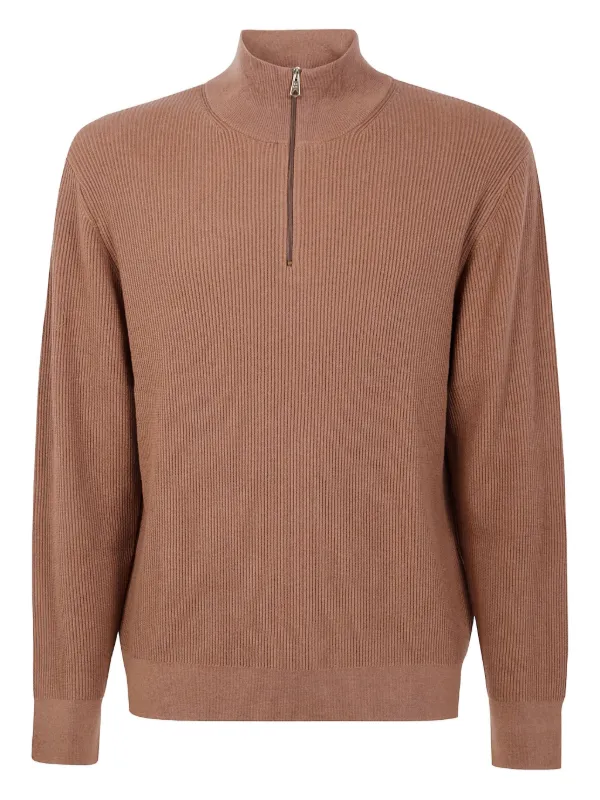 Paul Smith Ribbed Zip-neck Sweater in Brown