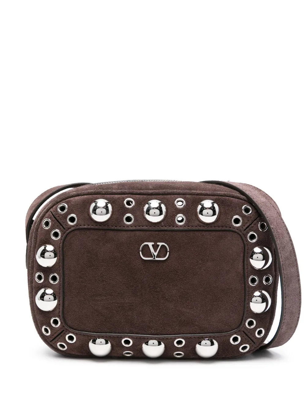 Valentino Garavani Nellcote eyelet-embellished suede shoulder bag Bruin
