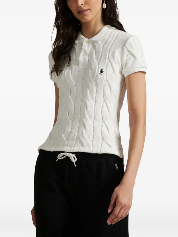 トップス POLO RALPH LAUREN Polo Ralph Lauren cable-knit Polo Top | White | FARFETCH ZA