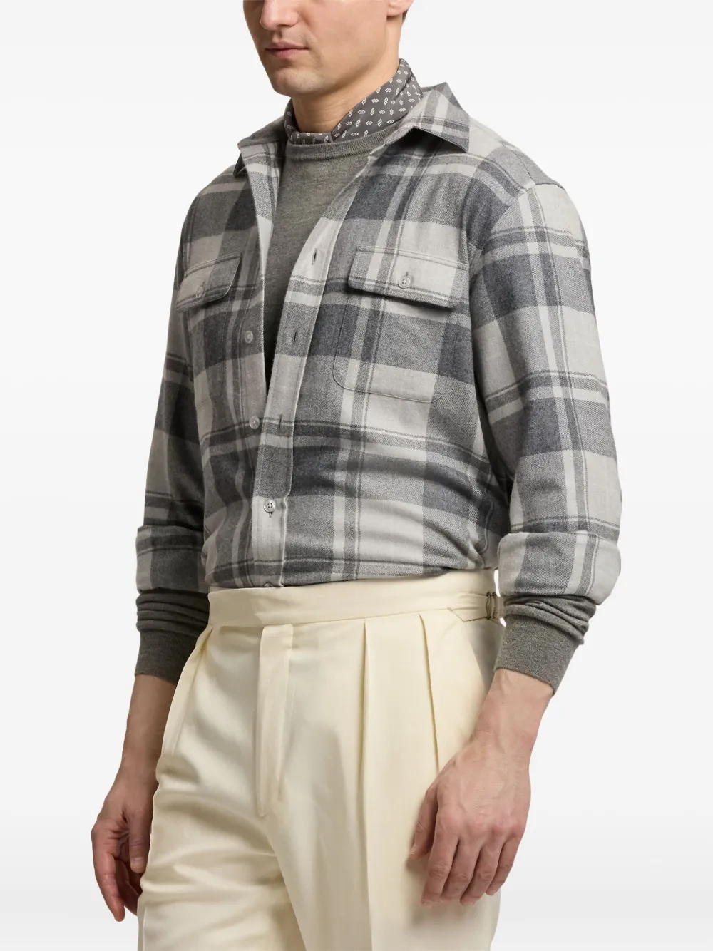 Ralph Lauren Purple Label Geruit overhemd met borstzak Grijs