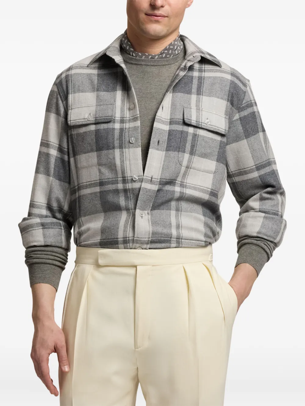 Ralph Lauren Purple Label Geruit overhemd met borstzak Grijs