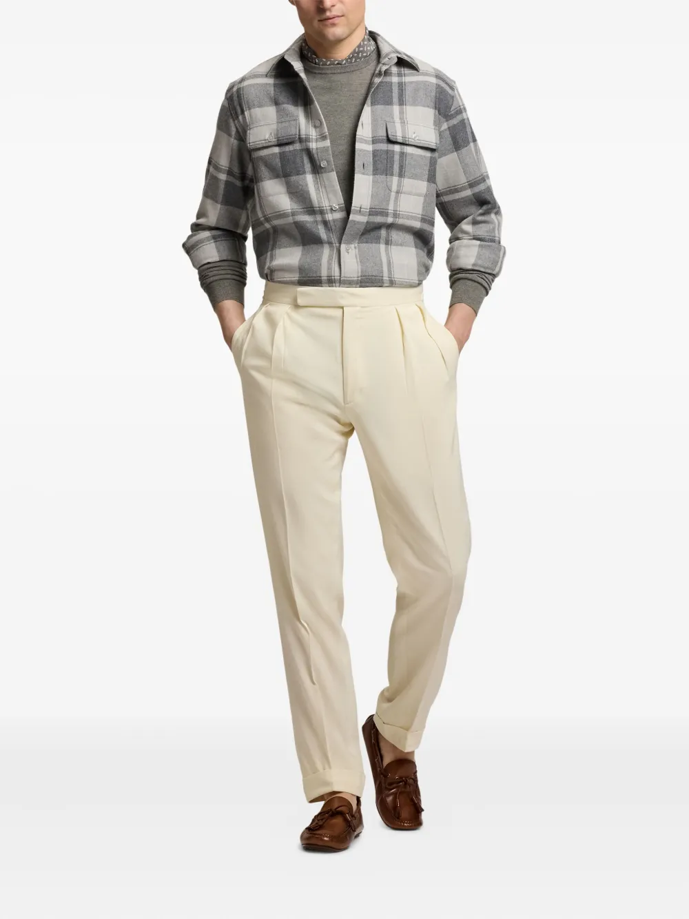 Ralph Lauren Purple Label Geruit overhemd met borstzak Grijs