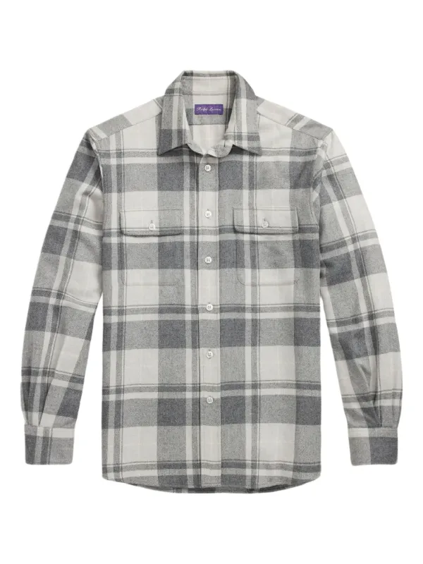 【新品】RALPH LAUREN PURPLE LABELチェックウールシャツ Ralph Lauren Purple Label チェック シャツ | グレー | FARFETCH JP