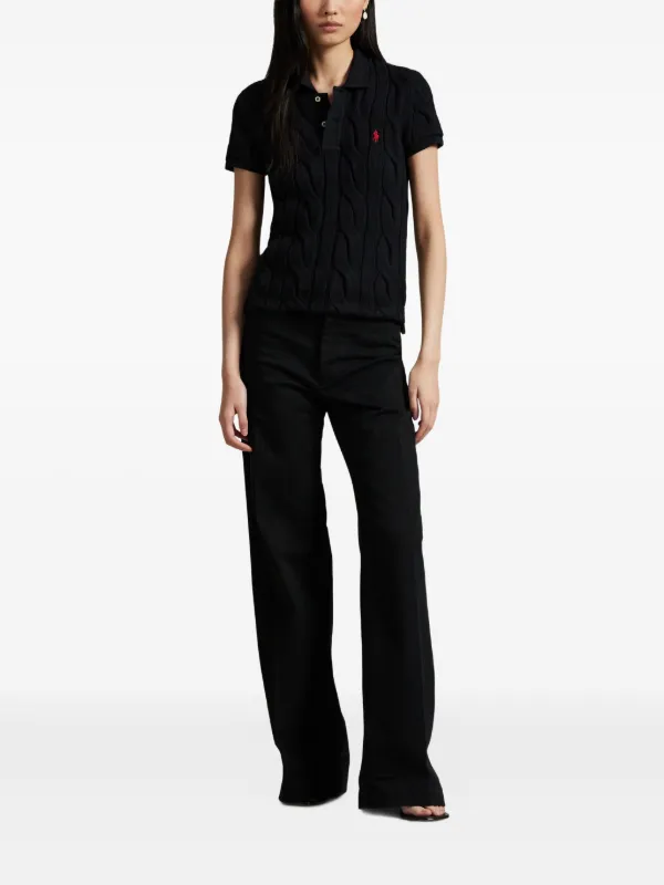 Polo Ralph Lauren cable-knit Polo Shirt | Black | FARFETCH