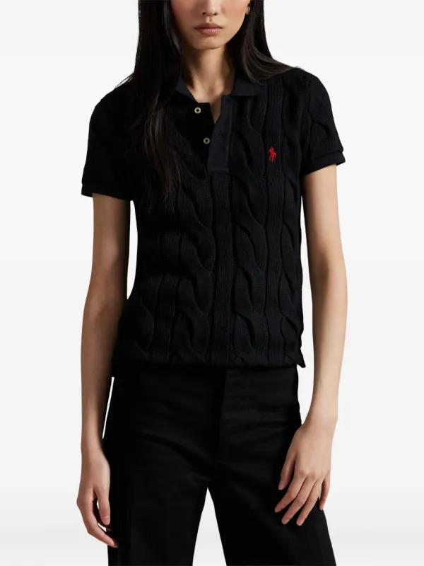 Polo Ralph Lauren cable-knit Polo Shirt | Black | FARFETCH